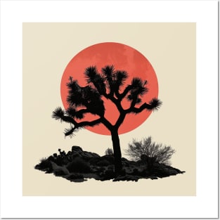 Desert Dusk Silhouette: Joshua Tree against Sunset Posters and Art